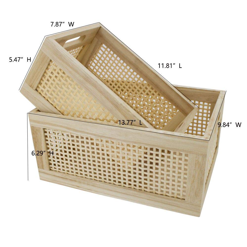 Hdkj Desktop Storage Basket, Sundry Office Drawer Storage Box, Wood Frame Storage Basket. (Rectangle-B-Set2)